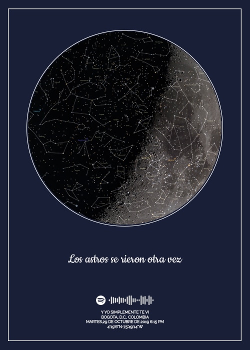 Mapa Estelar Con Luna - Color Azul